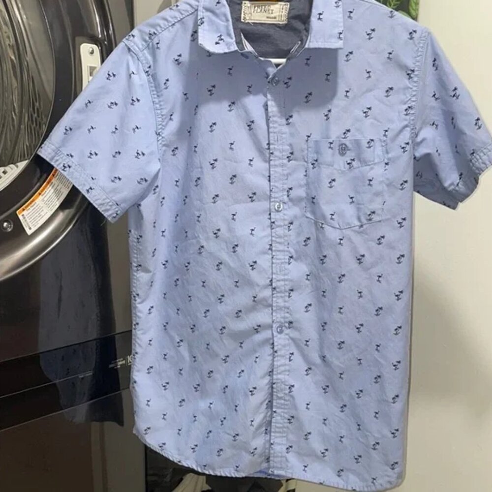 Free Planet Blue Casual Button Down Shirt tropical Pattern